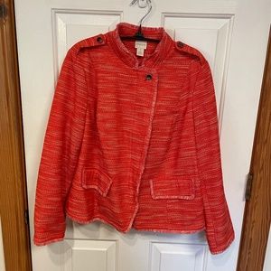 Chicos Tweed Jacket with Frayed Trim Size 2